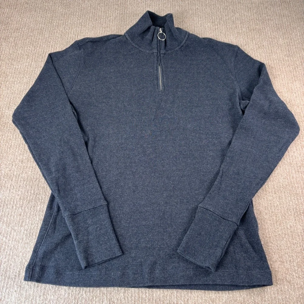 Theory Navy Blue Rib Half Zip Sweater Men's Size Medium EUC Made in USA